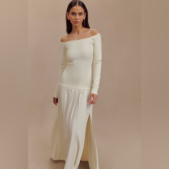 Meshki Presley Off-Shoulder Knit Maxi Dress in Ivory — XL - Picture 8 of 15